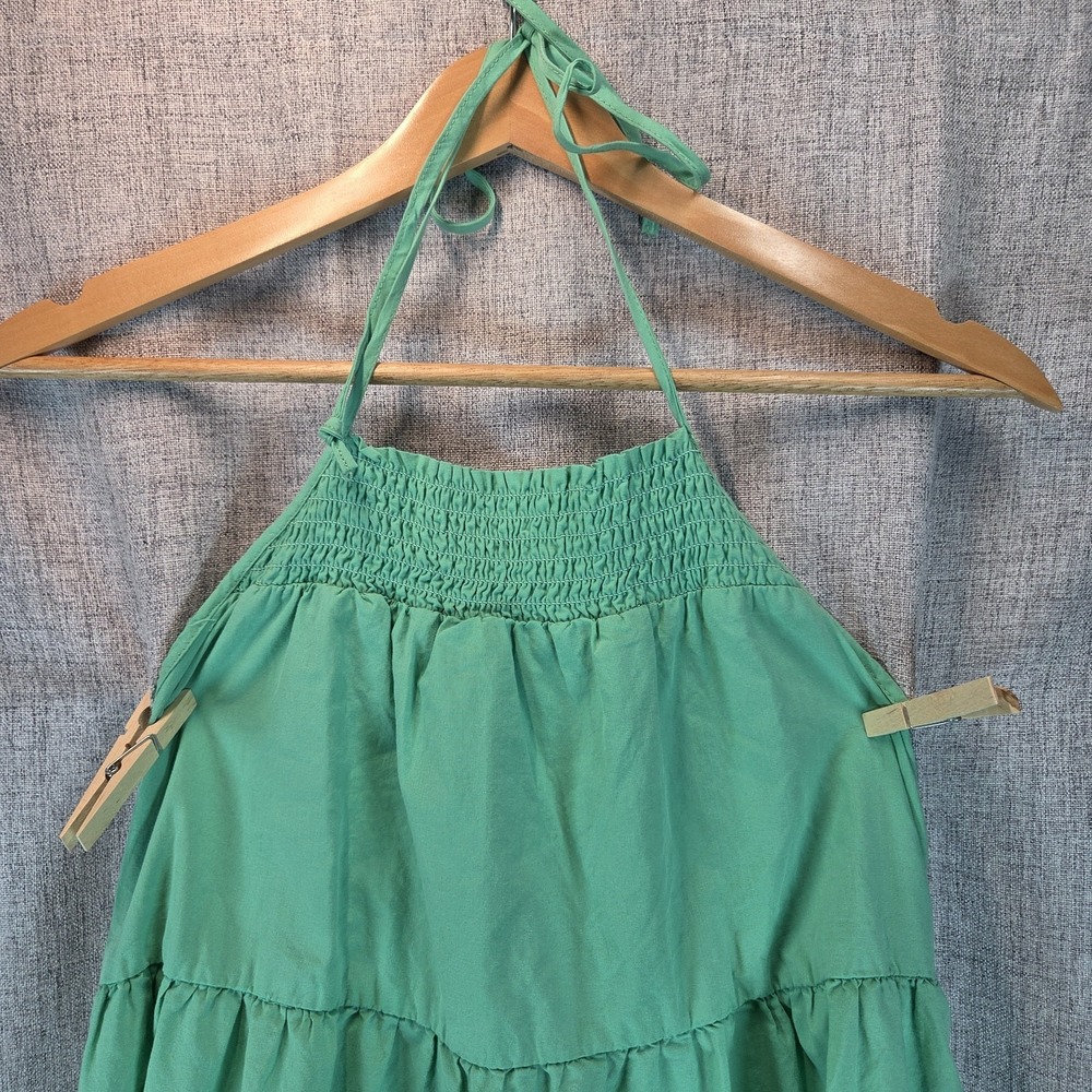 American Eagle Green Sundress Small Halter Top Tiered Pockets Dress Beach Boho